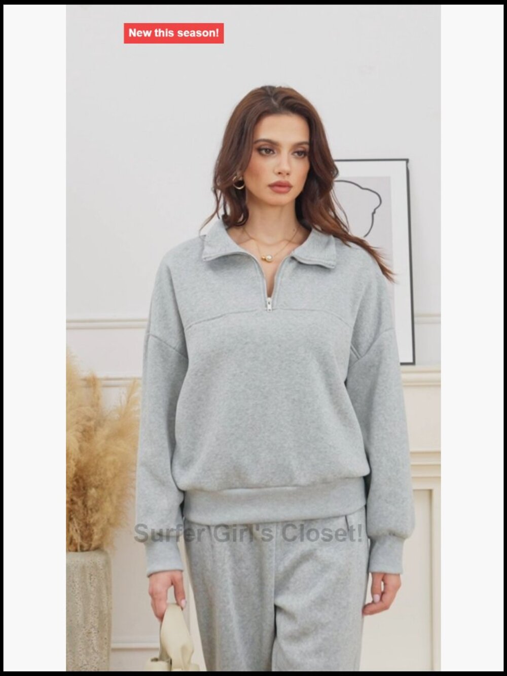 Women's Quarter Zip Pullover Mock Neck Sweatshirt Long Sleeve Oversized - Picture 6 of 6